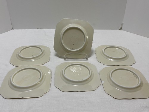 6 Square CAKE PLATES Czechoslovakia Dresden Bouquet on Cream Vintage Scalloped - Picture 9 of 12
