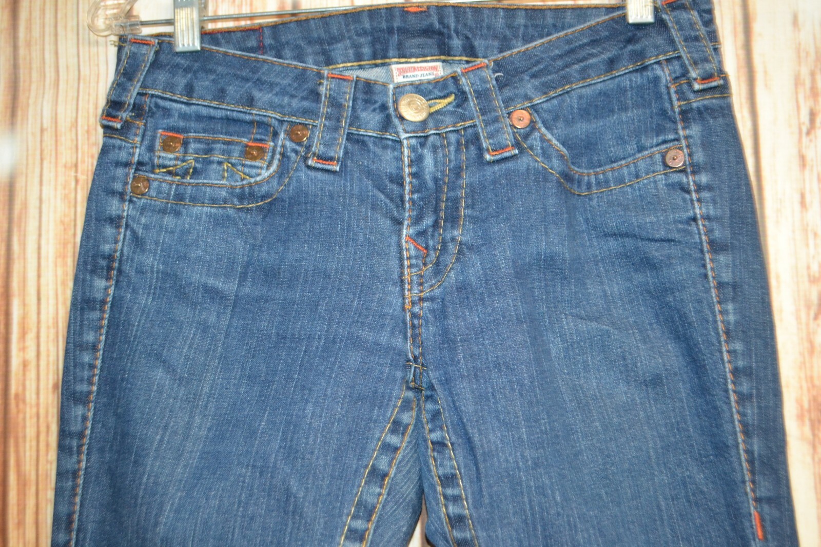 True Religion Women's Johnny Straight No Pocket Flaps Blue Denim Jeans Sz 27x34 thumbnail 5