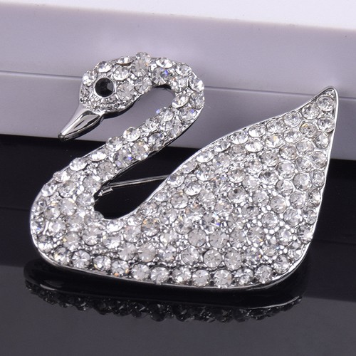 Swan Bird Brooch Pin for Women Silver Bling Ladies Jewelry Crystal Rhinestone - Picture 3 of 4