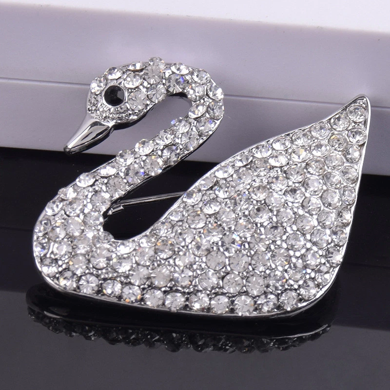Лебедь птица брошь заколка для женщин серебро блестящий женщины ювелирные изделия хрустальные стразы - Изображение 3 из 4