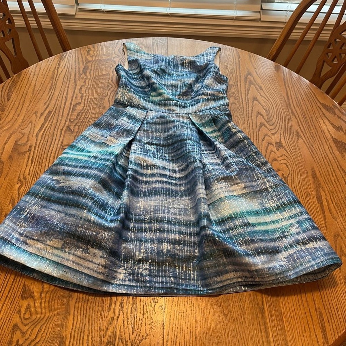 Theia Blue Shimmer Brocade Fit n Flare Party Dress Size 6 Measurements |  eBay