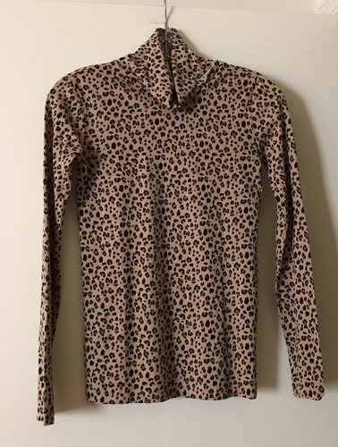 New J.CREW Size XXS (2XS) Leopard Animal Print Tissue Turtleneck Top 100% Cotton