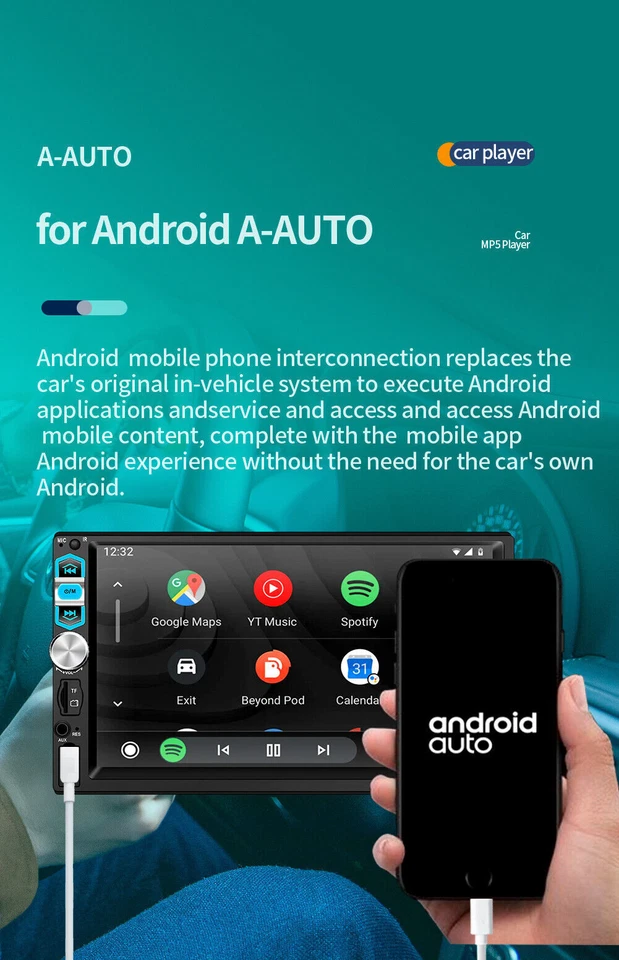 1Din Radio Car Stereo Touch Screen BT For Apple Carplay Android Auto Mirror Link — 第 4/4 张图片