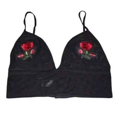 Tic Toc Black & Rose Bra Top/Bralette-L