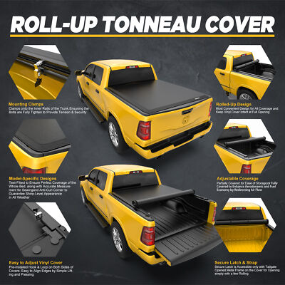 8ft Roll-Up Vinyl Tonneau Cover For 1988-2007 Chevy Silverado & Sierra 1500/2500 Trucks - Easy Clamp-On Install