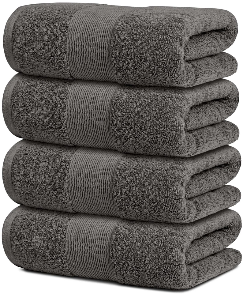 Resort Collection Soft Bath Towels 28x55 Luxury  Plush & Absorb 8 pk. Charcoal - Image 3 of 4