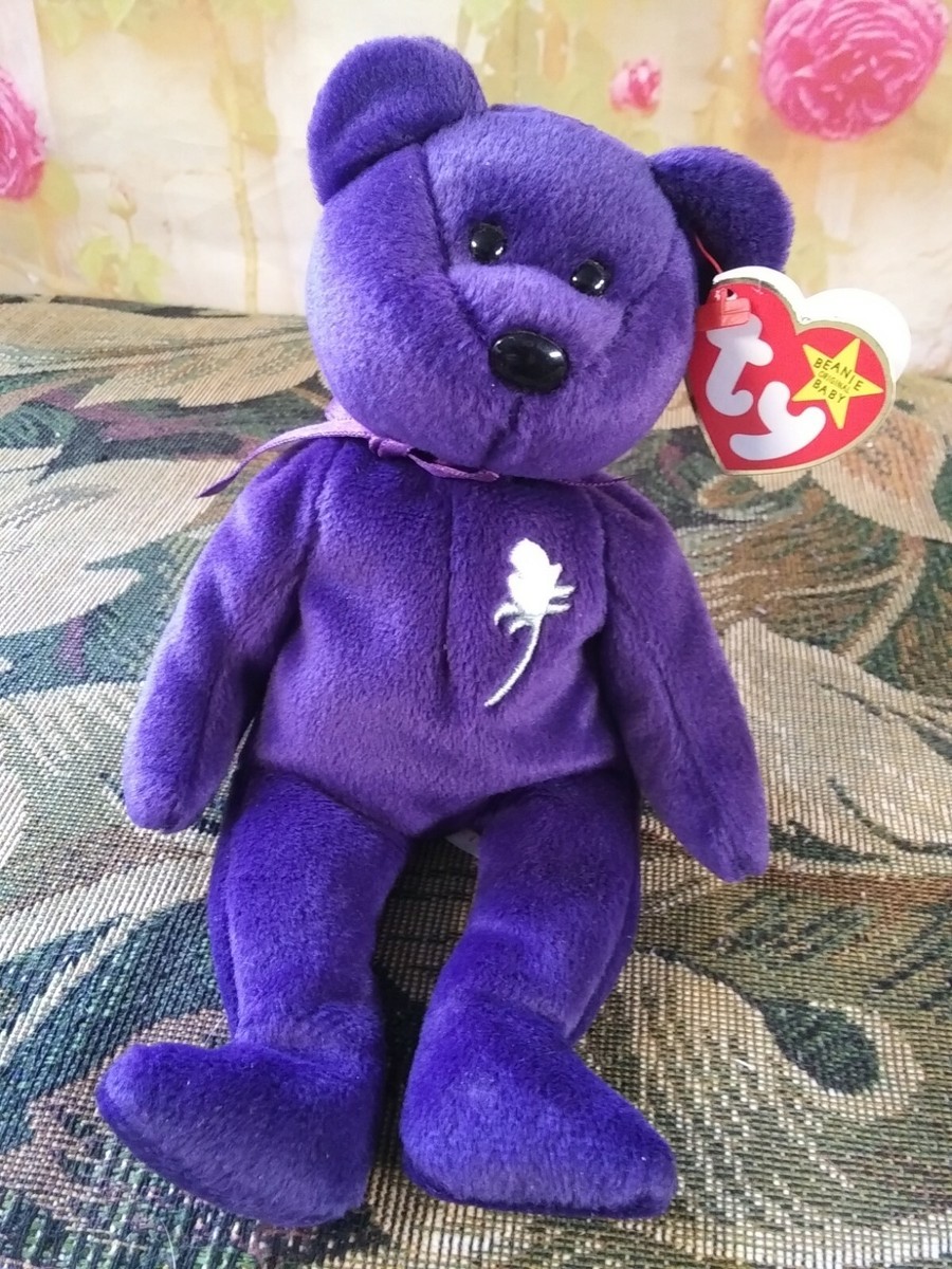 Vintage 1997 Very Rare Ty Beanie Baby Princess Diana Purple Bear