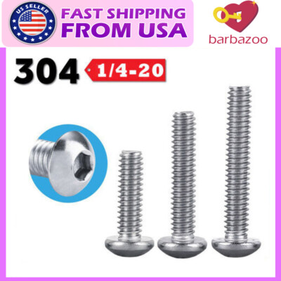 10-100PCS 1/4-20 Stainless Steel Metric Smooth Hex Socket Cap Head Screw Bolt