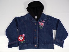 BLUEBERI Boulevard Denim Hooded Jacket Girls Size 5 Embroidered Flowers EUC