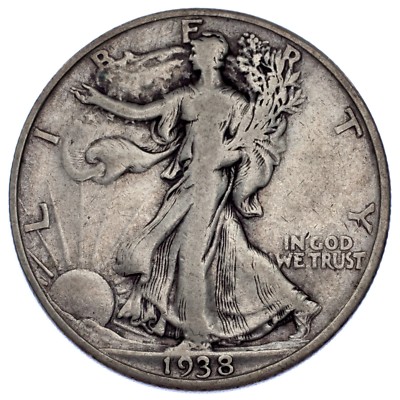 1938-D 50C Walking Liberty Halb Dollar Fein Zustand, Natürlich Farbe Nice Detail