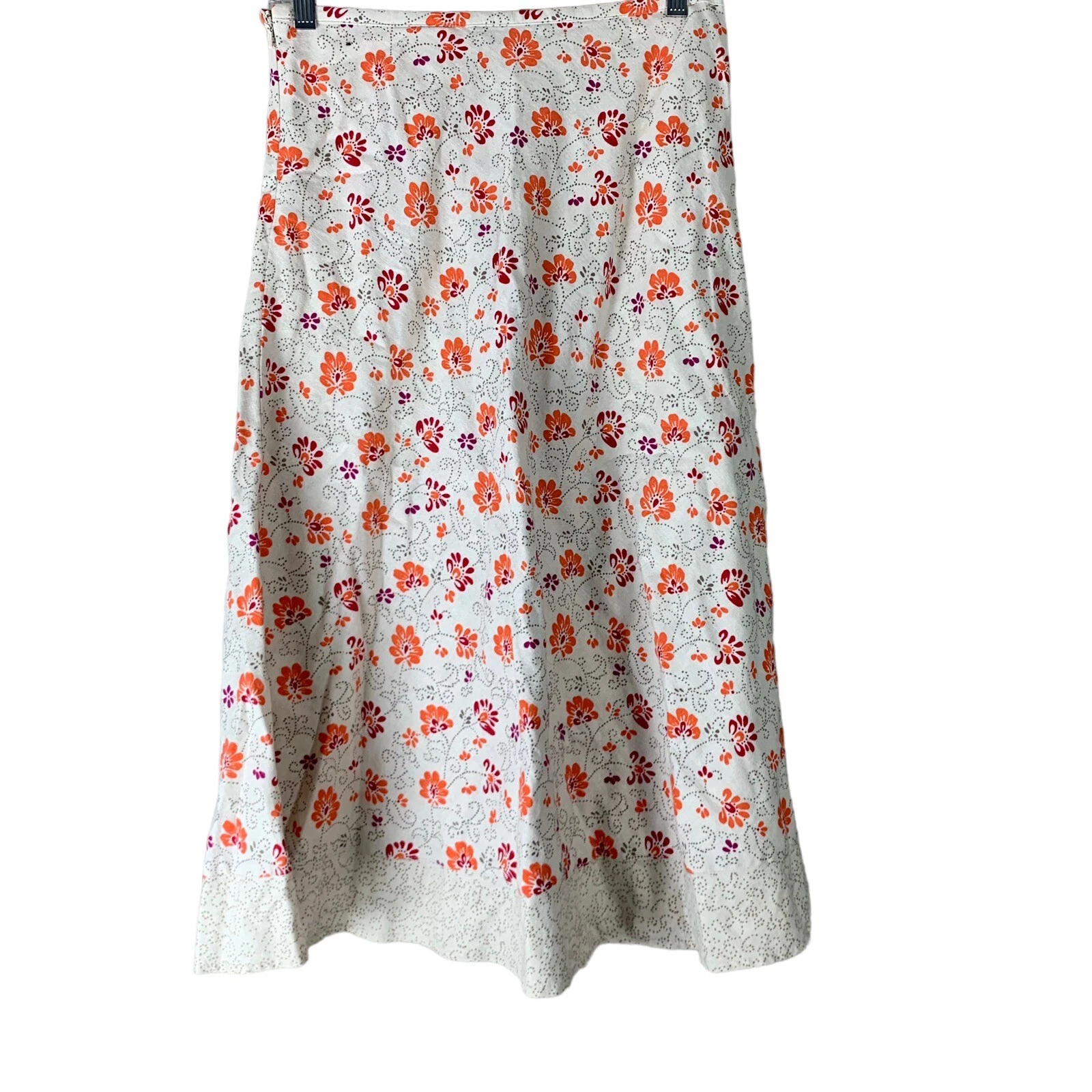 Eddie Bauer Size 4 Midi Skirt Floral Linen Blend White Orange Pink Zip Closure
