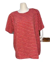 Liz Claiborne Padded Shoulders Short Sleeve Red Striped Shirt Size 1 New No Tags