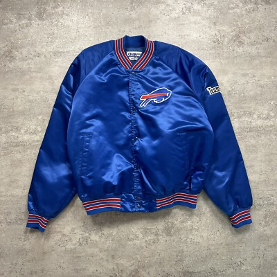 Buffalo BILLS. Reebok ジャケット NFL 希少 古着 XL VTG 90s NFL BUFFALO BILLS CHALK LINE SATIN BOMBER JACKET SPELL OUT