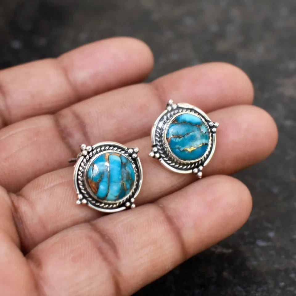 Turquoise Gemstone 925 Sterling Silver Beautiful Earrings Gift For Girl Friend - Image 2 of 4