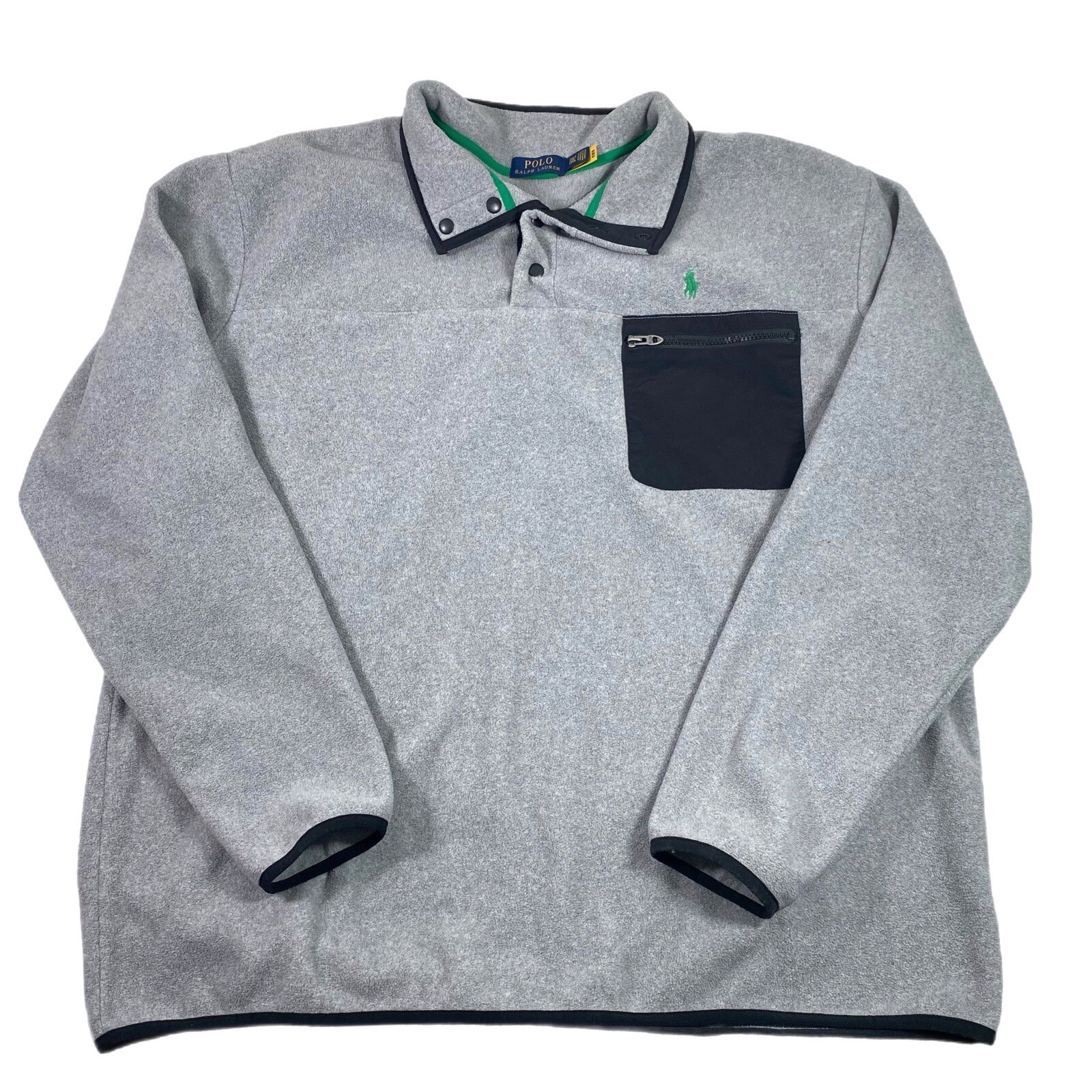 Polo Ralph Lauren pullover pile 1 4 bottoni uomo XXL grigio tasca a scatto rosso pony