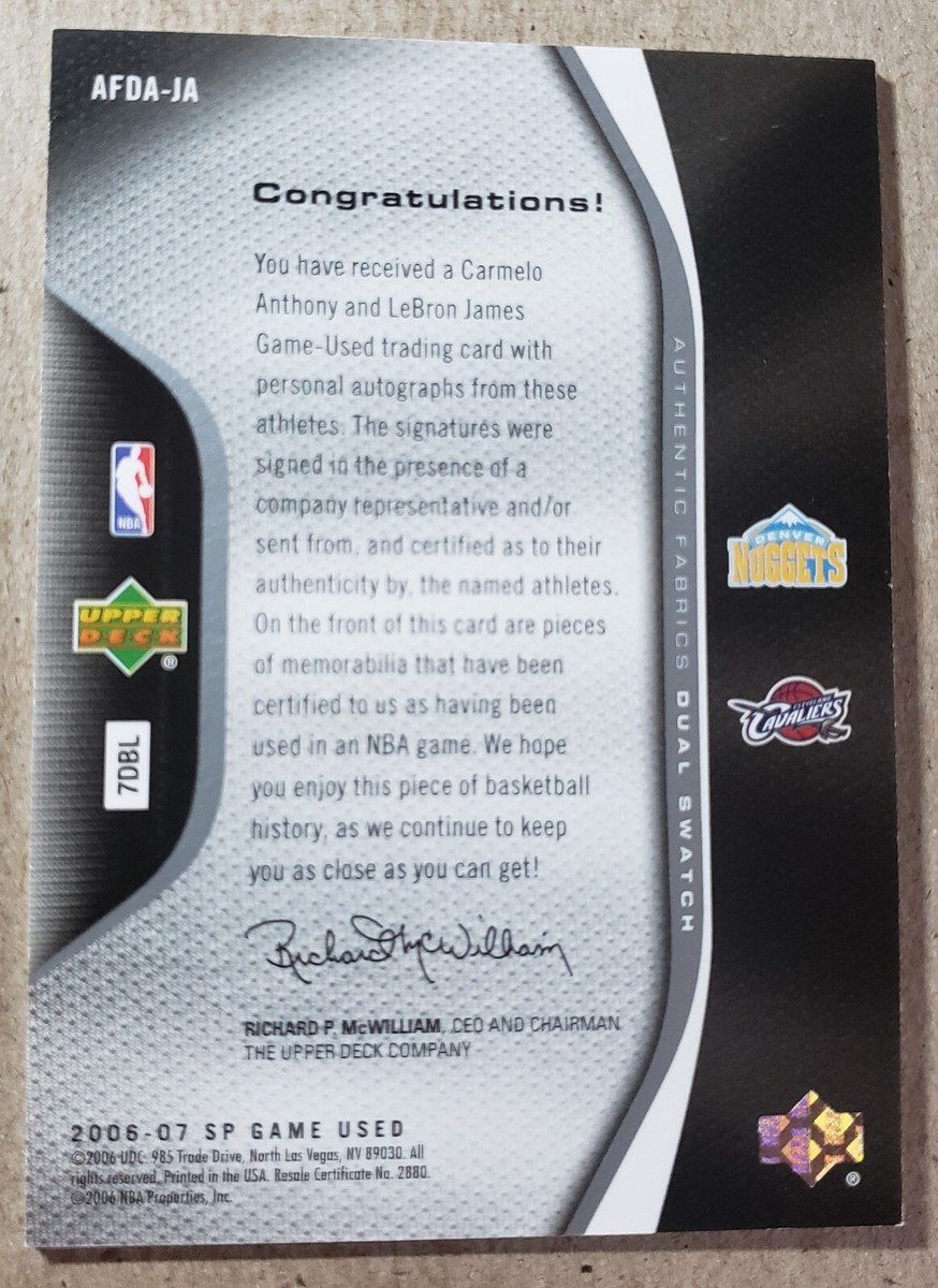 2006-07 SP Game Used LeBron James & Carmelo Anthony Auto Patch /15