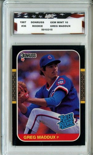 1987 Donruss Rated Rookie #36 Greg Maddux RC AGC 10 Gem Mint Chicago Cubs