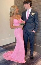 Long Prom Dress Elegant Mermaid Sequin Pink - Formal Dress US Size 2