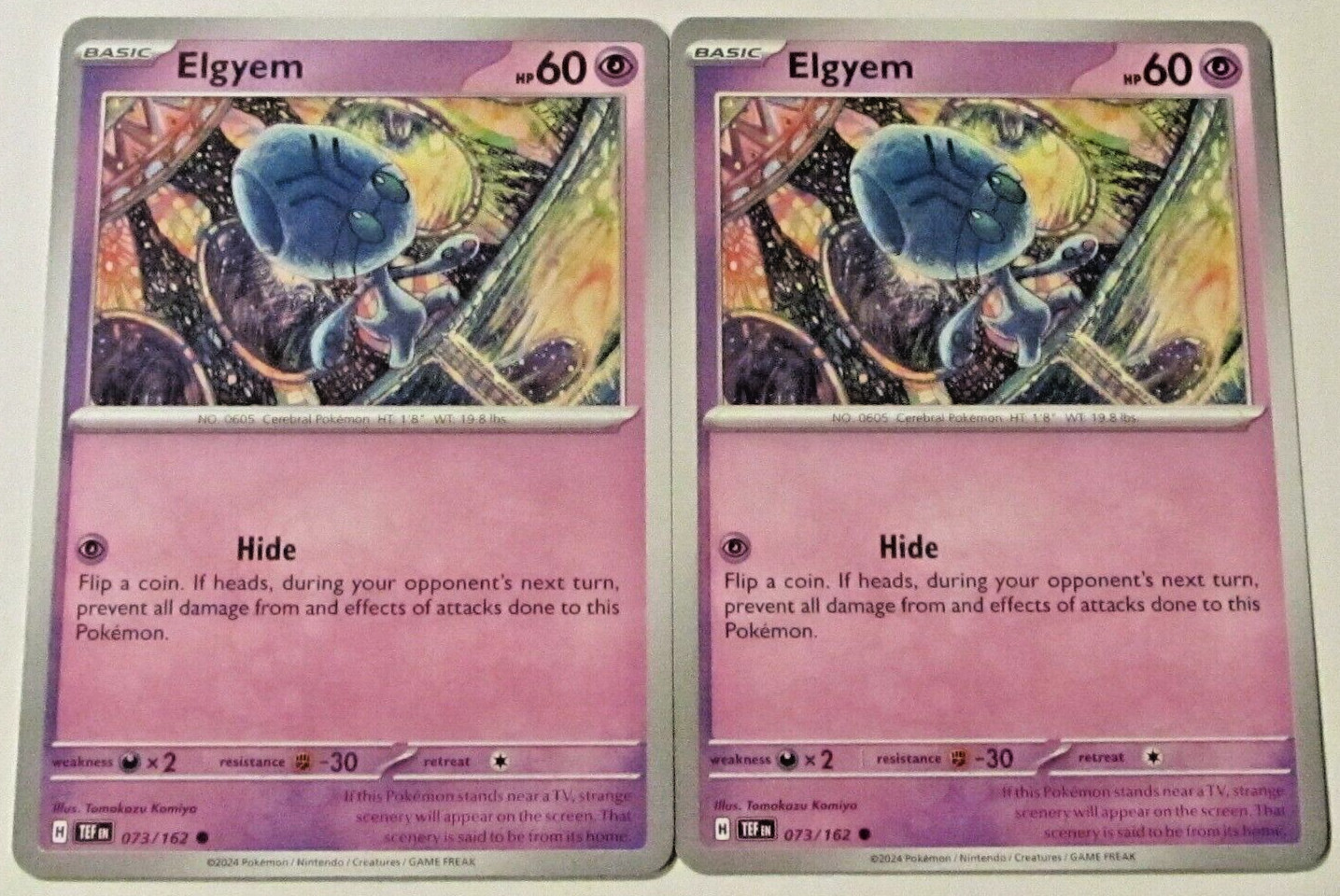 2 POKEMON CARD TCG/ELGYEM/073/162/COMMON/2024/COLLECTIBLE