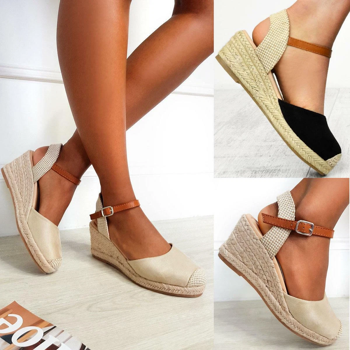 Womens Ladies Low Heel Wedge Espadrilles Summer Sandals Casual Holiday Size New