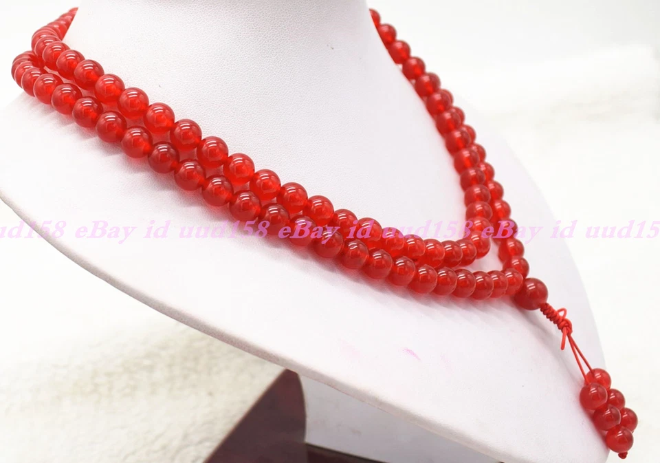 天然红色玉髓西藏佛教 108 祈祷珠玛拉项链 — 第 2/4 张图片