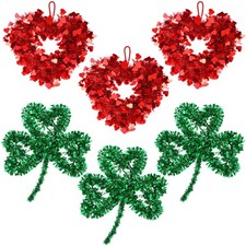 6 PCS Valentine Red Heart Wreath Hanging Artificial Decoration Front Door Decor