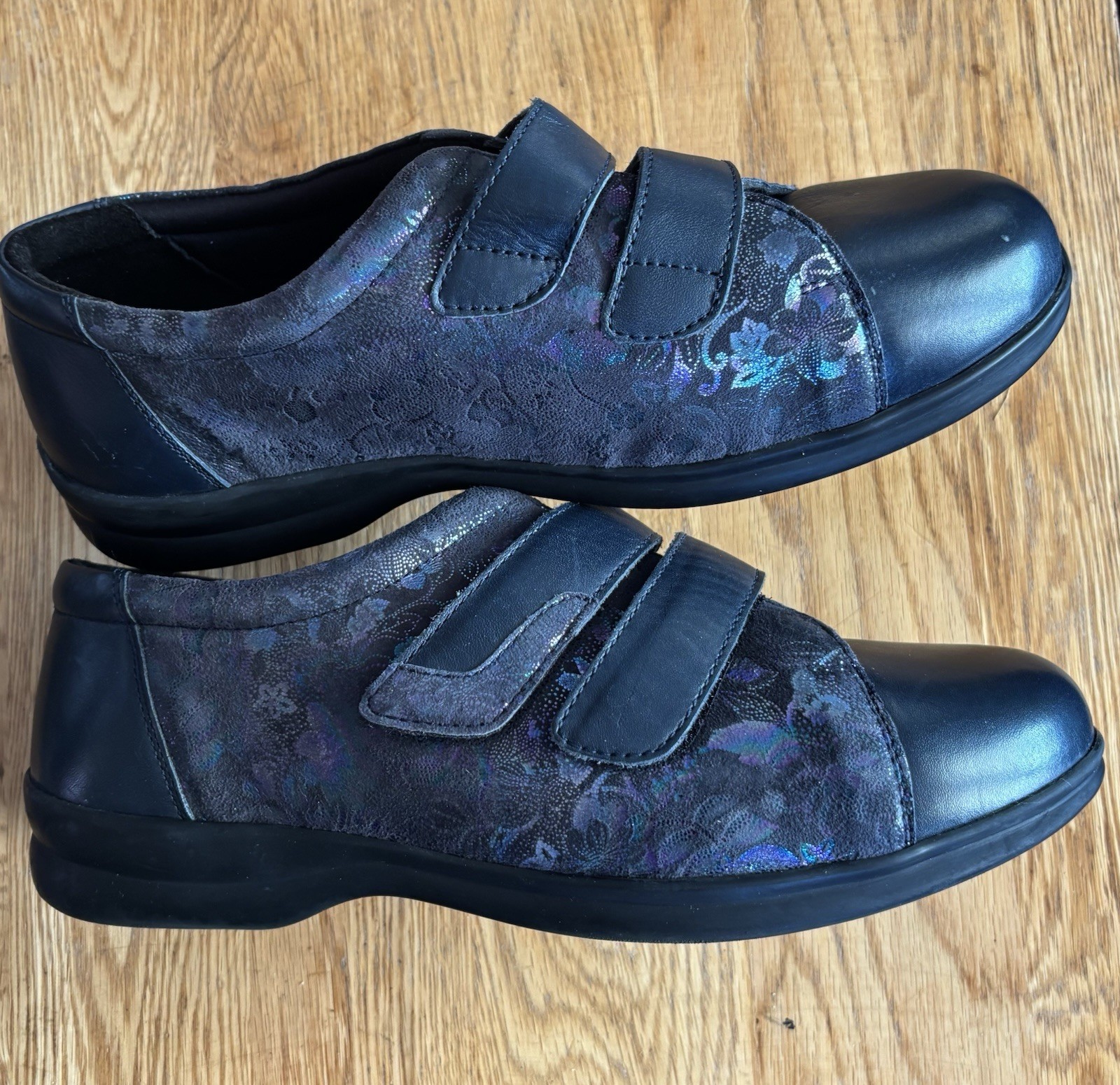 Easyfit Wide Fit Leather Navy Shoes UK 8 EU 41 Hook & Loop BNWOB | eBay UK