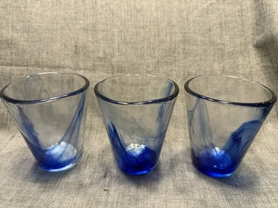 Bormioli Rocco Murano Cobalt Blue Swirl (3) Cocktail Juice 4  Glasses 8oz Mint
