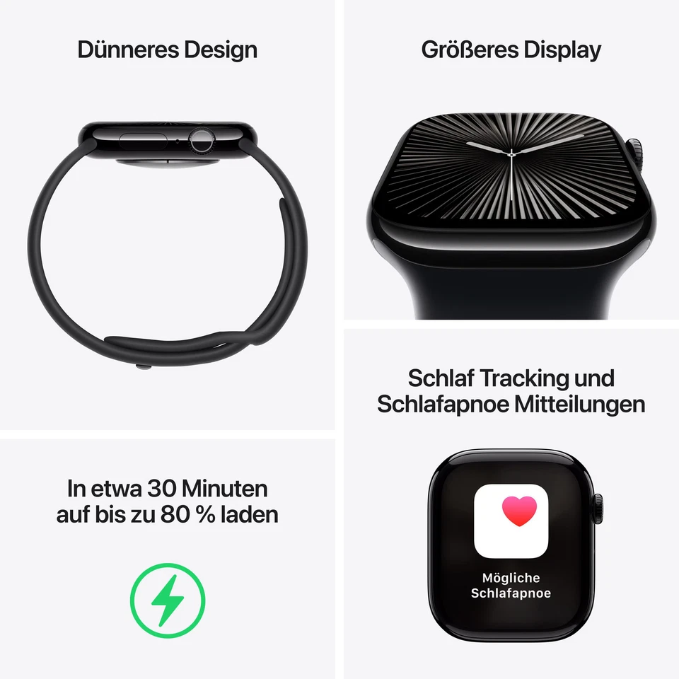 Apple Watch Series 10 GPS 46mm Aluminium Diamantschwarz Sportarmband schwarz ... - Bild 3 von 4