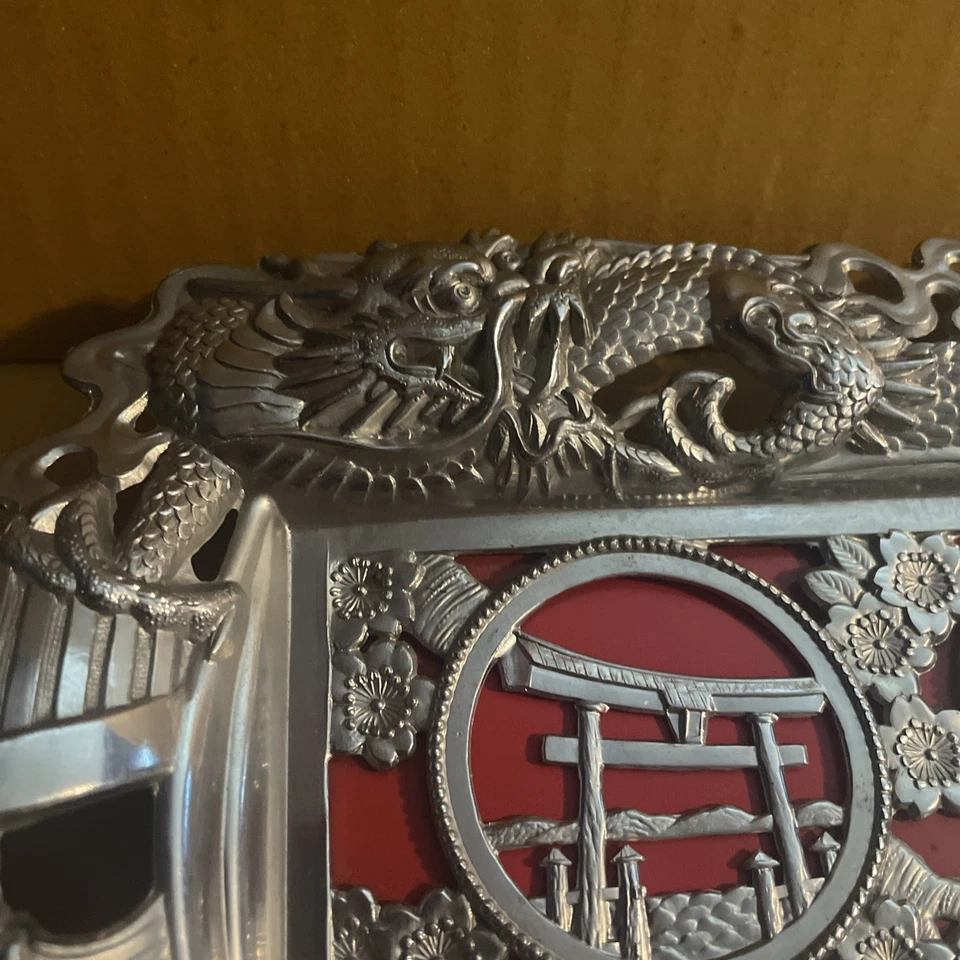 Chinese Scenic Tray Panels Depicting Torii gate, a temple, and Mount Fuji Etc - Image 3 of 4