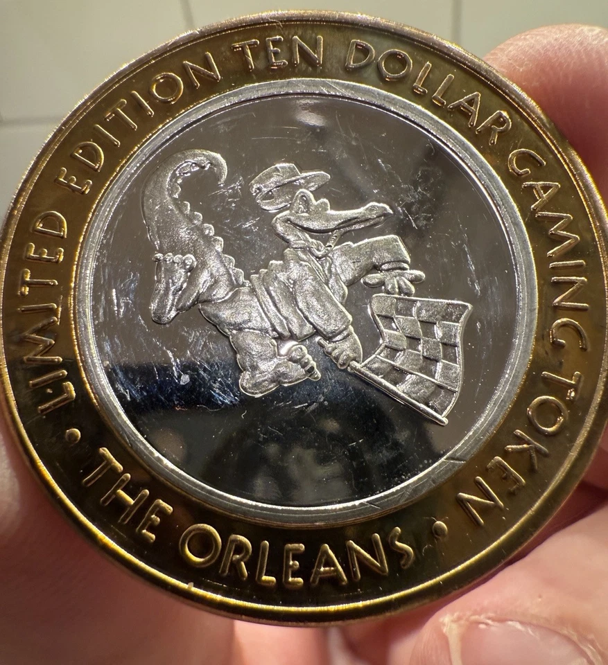 $10 Silver .999 Silver “The Orleans” Las Vegas Casino Alligator, Checkered Flag - Image 2 of 3