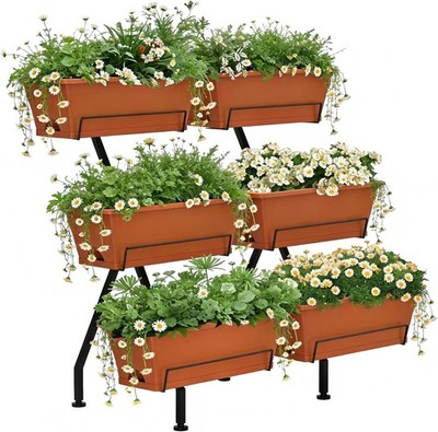 3 Tier Vertical Raised Garden Bed Standing Garden Planters w/6 Container Boxes