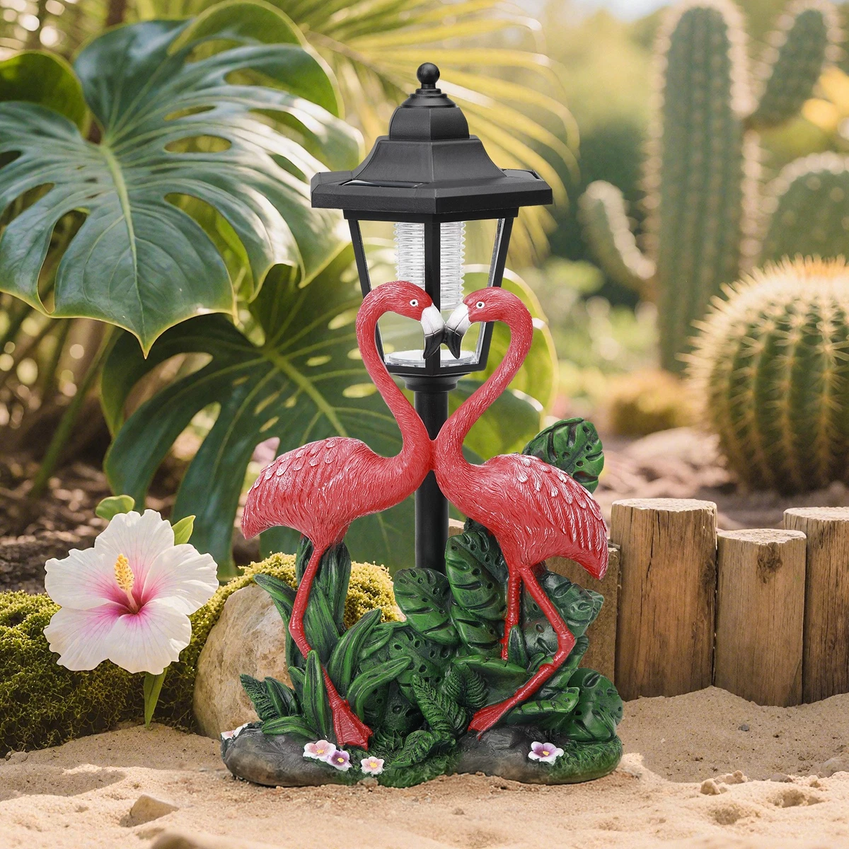 Yeomoo Flamingo decoratiefiguur met solarlampen, tuindecoratie voor buiten, flamingofiguren, buitencadeaus voor vrouwen, mama, verjaardag, ketting
