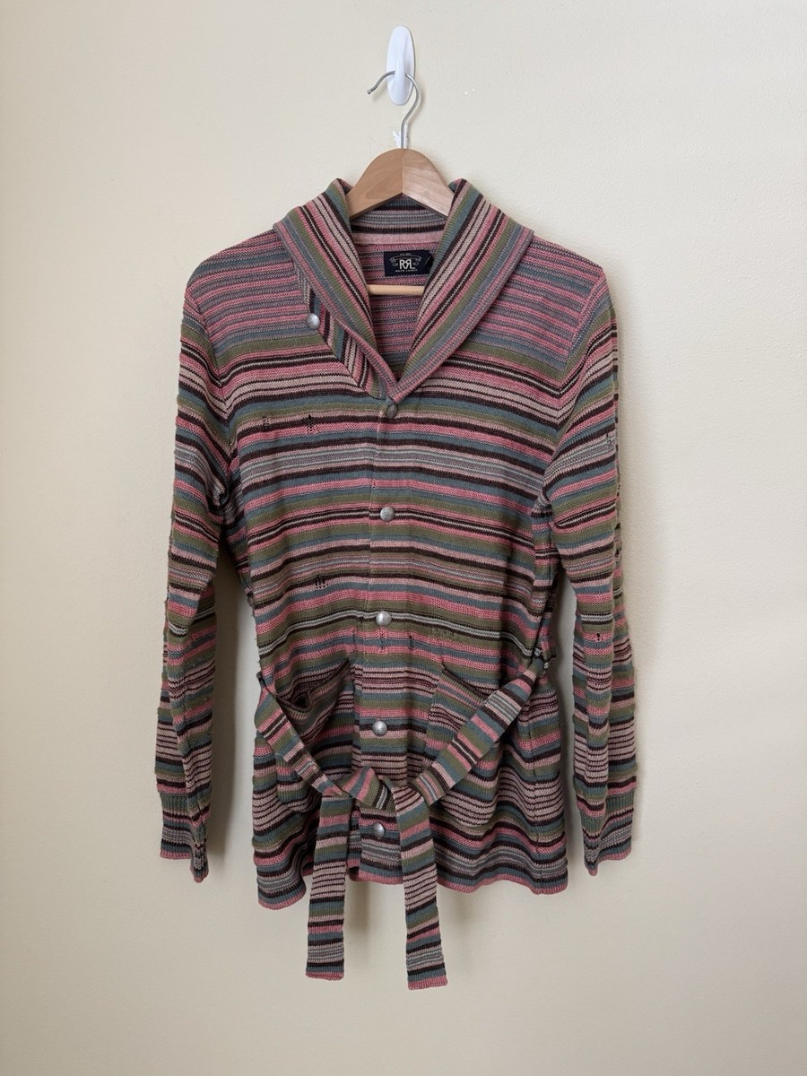 RRL Double RL Ralph Lauren New Striped Belted Cardigan Sweater