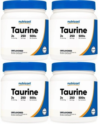4 PACK - Nutricost Taurine Powder 500 Grams - 250 Servings, 2000mg Per Serving