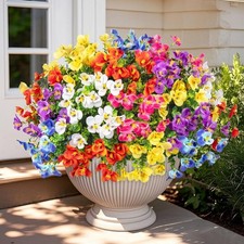 16 Bundles Artificial Flowers for Outdoors Decoration, Fake Pansy Multi Color