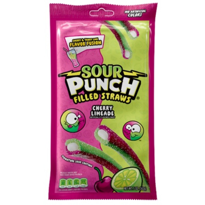 6x Sour Punch Candy Filled Straws Cherry Limeade Peg Bag Bulk Snack Treats 5oz 6090₽
