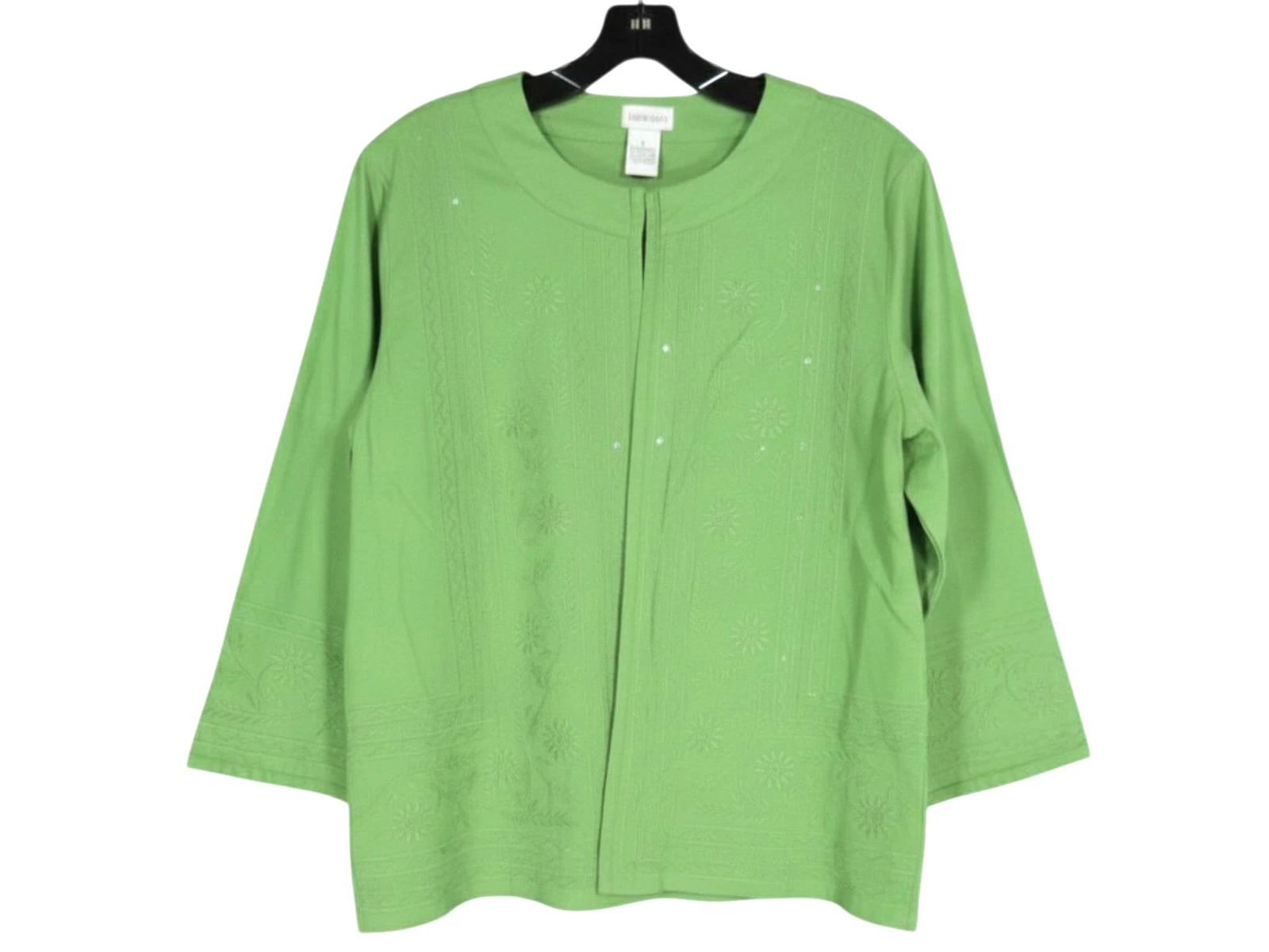 TANTRUMS Green TWILL SEQUIN FLORAL EMBROIDERED 1-Hook & Eye JACKET CARDIGAN Sz L
