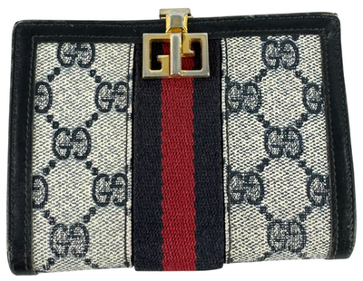 70's GUCCI Sherry Line Signature GG Navy Blue Canvas Leather