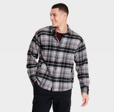 NWT Goodfellow Co sz M Heavyweight Flannel Plaid Button Down Shirt Jacket Gray