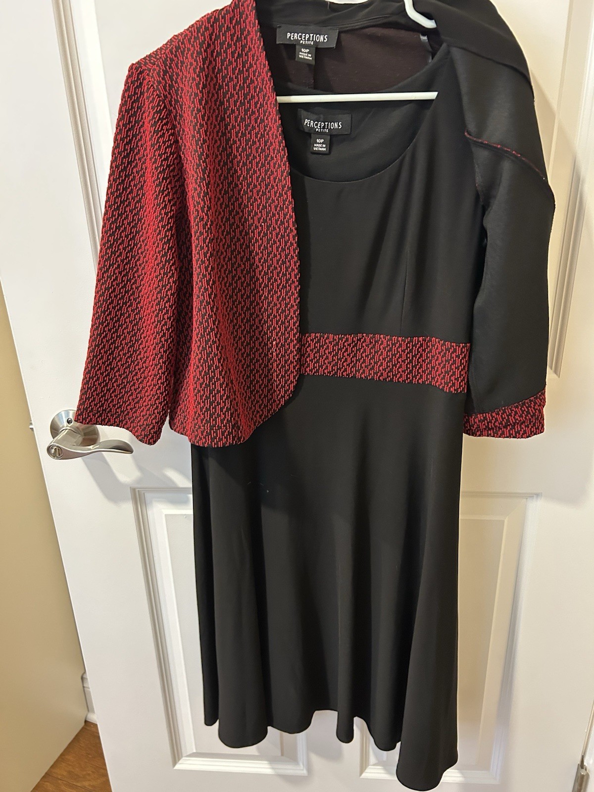 Perceptions Black Dress/Red Patterned Waistband R… - image 1