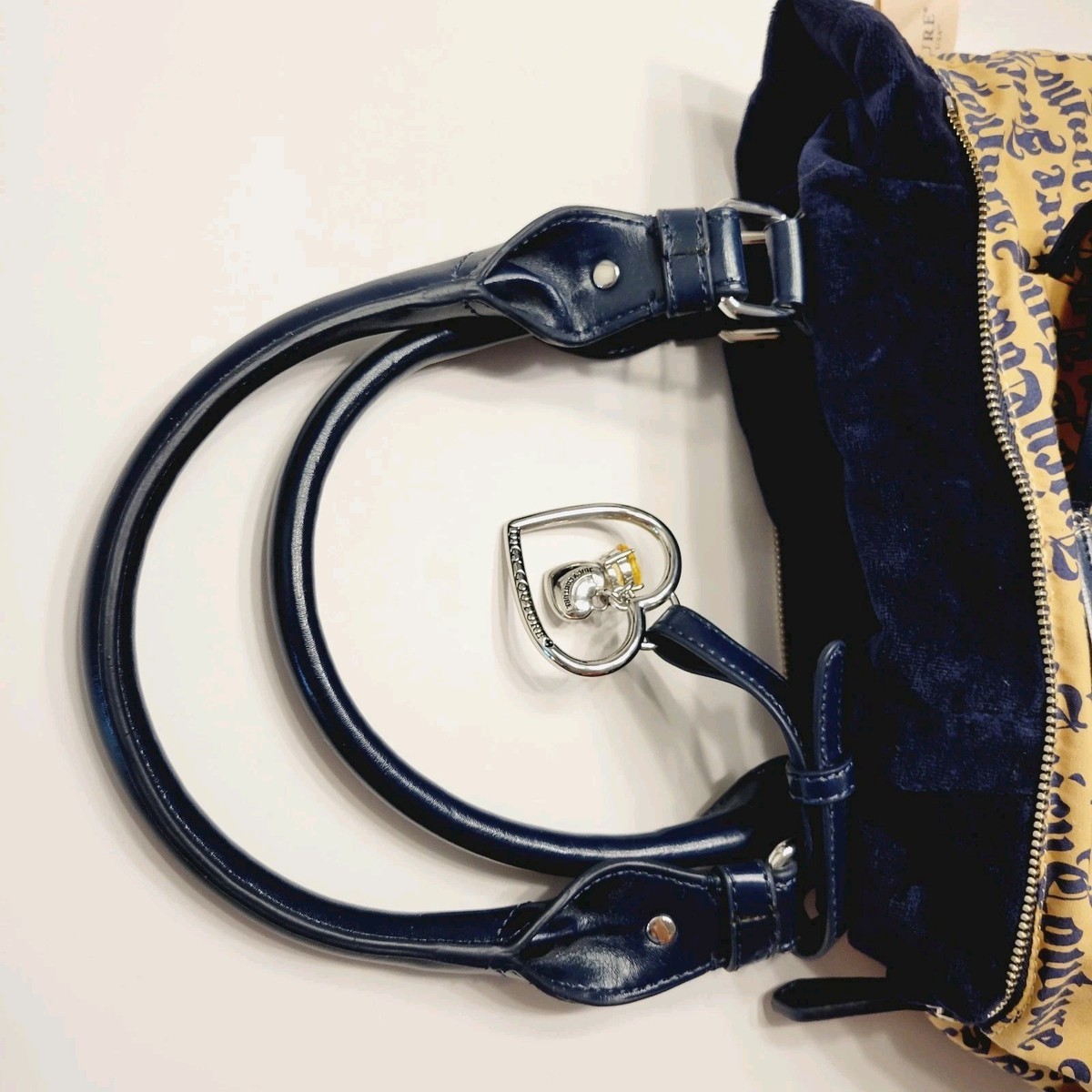 Juicy Couture Vintage Y2K Navy Velour Shoulder Handbag Heart Charm
