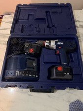 AEG 14.4V Cordless Drill Driver Set With 2 Batteries Charger & Case Used Working