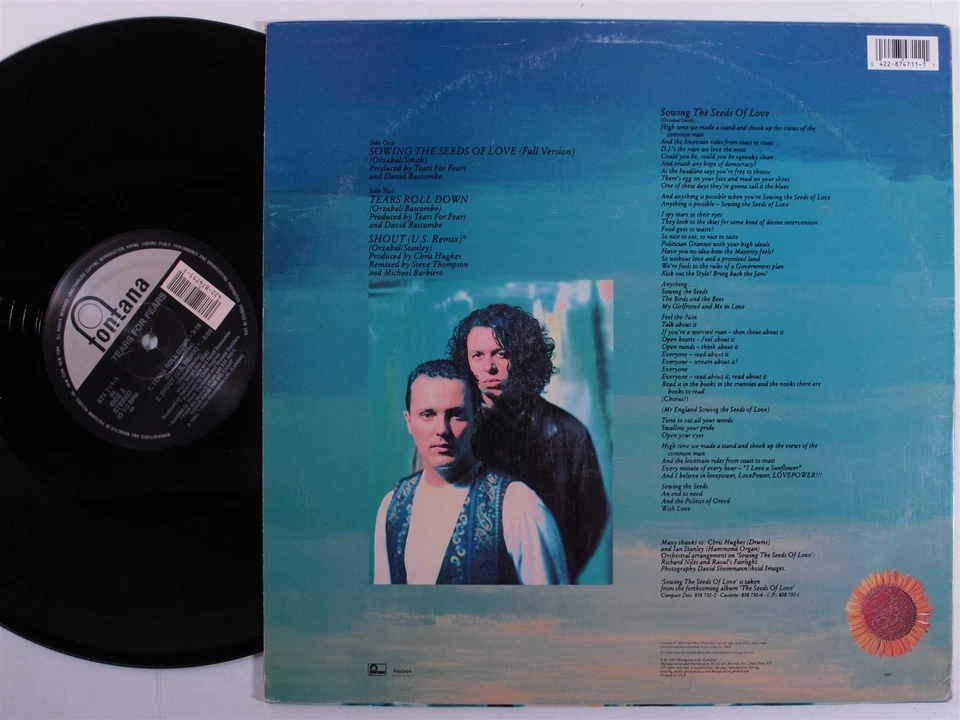 TEARS FOR FEARS Sowing The Seeds Of Love FONTANA 12" VG++/VG+ x - Image 2 of 2