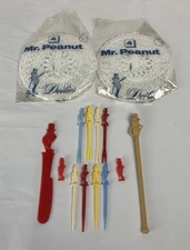 Vintage Mr Peanut Planters Nuts Plastic Collection 1950's Picks Swizzle Doilies