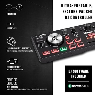 DJ2GO2 Touch Compact DJ Controller with 2 Decks, Mixer, Audio