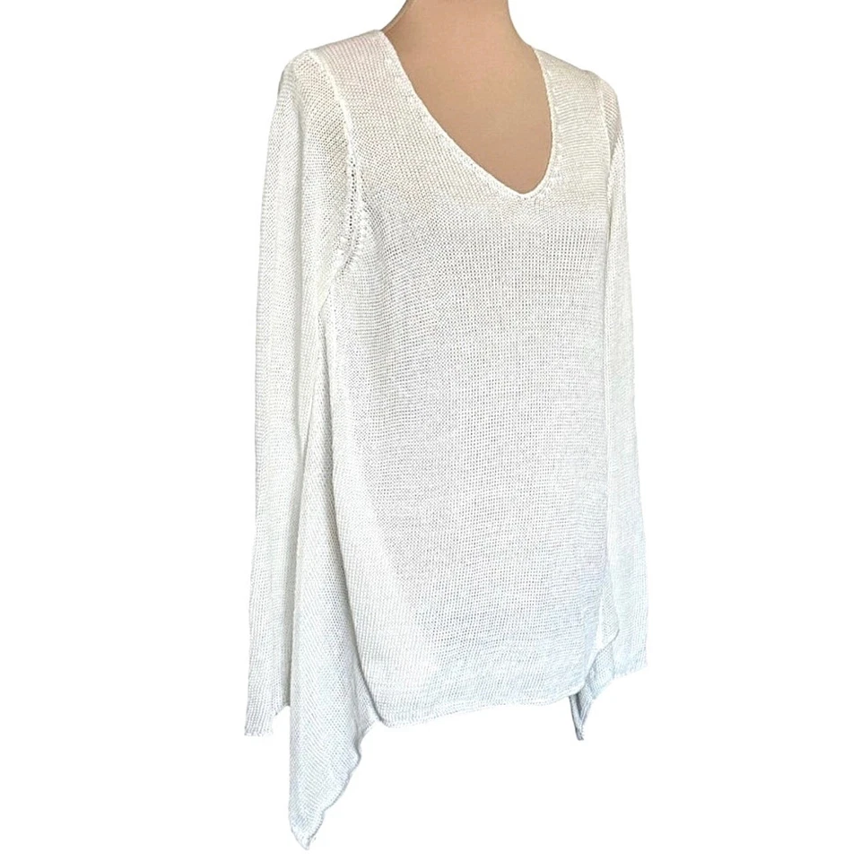 Suéter Acrobat 100% Lino Talla L Blanco Cuello en V Calce Relajado Lagenlook Costero Nuevo sin Etiquetas Foto 3 de 4