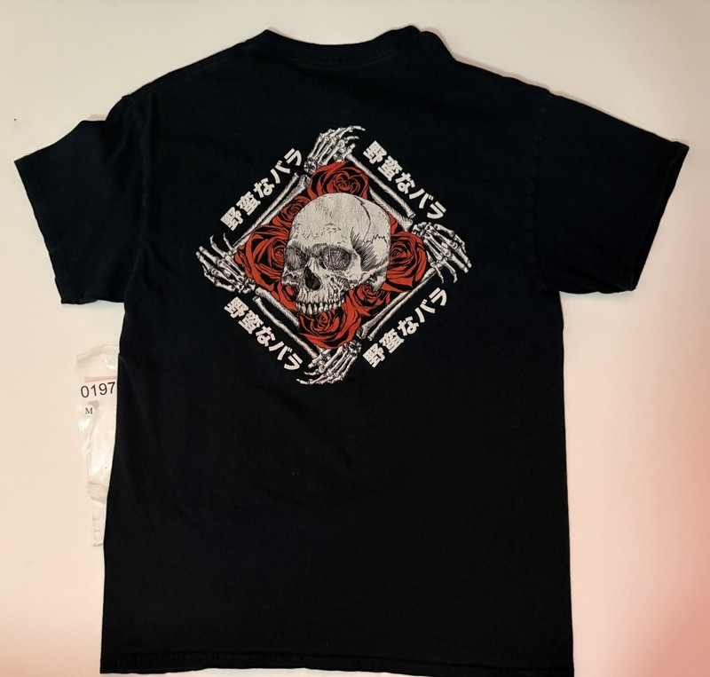 Neon Riot Men's Skull Rose Japanese Graphic Tee T-Shirt Double Sided Black Sz M