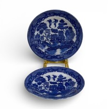 2 Vtg Blue Willow Miniature Porcelain Plates Japan Child Tea Set Replacement Toy