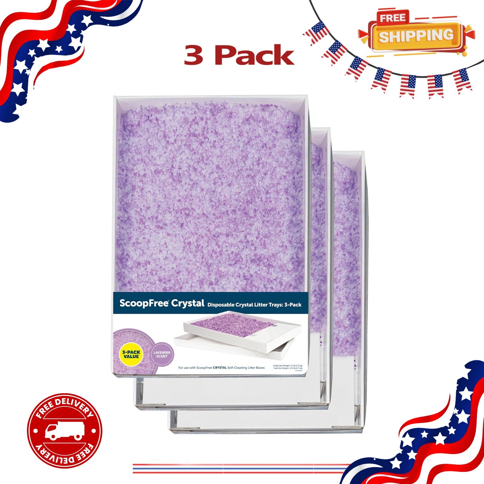 3-Pack PetSafe ScoopFree Lavender Crystal Litter Tray Refills, 4.3 lb Each